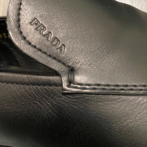 Prada Black Leather Rubber Sole Loafers Size 11 - Picture 4 of 14